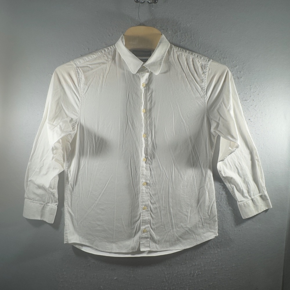 3264 | Nick Graham Modern Fit Polka Dot Stretch Shirt White Men 17 34/35